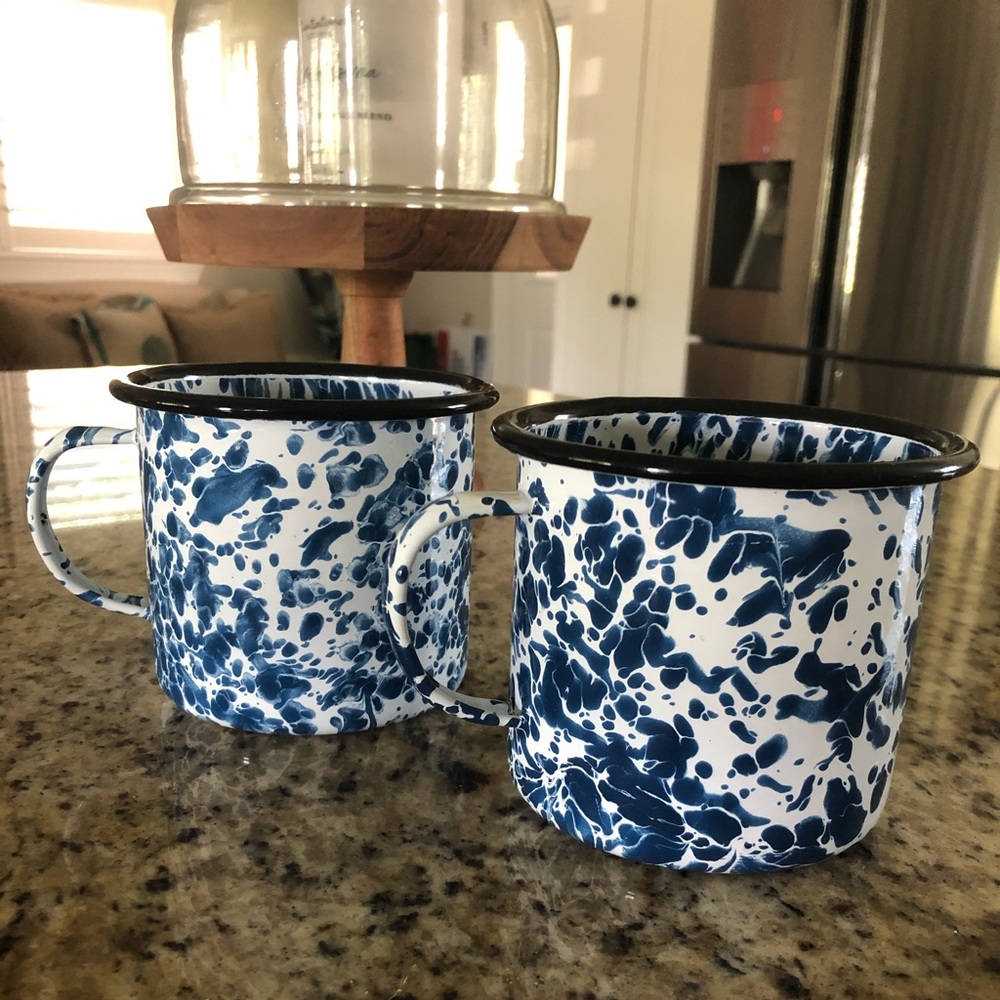 Enameled Steel Coffee Mugs (2) for $20